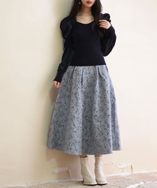 SAISON DE PAPILLON(セゾンドパピヨン)の「【お気に入り1.5万突破!】】フクレジャガードフレアハイウエストスカート(スカート・レディース・ピンクベージュ/ブラック/ブルーグレー/グレー・S/M/L)」の11枚目の写真