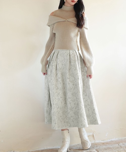 SAISON DE PAPILLON(セゾンドパピヨン)の「【お気に入り1.5万突破!】】フクレジャガードフレアハイウエストスカート(スカート・レディース・ピンクベージュ/ブラック/ブルーグレー/グレー・S/M/L)」の22枚目の写真