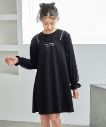 Amourire girl（アムリールガール）の「ショルダーロゴプリント レース切替ドッキングワンピース(130cm～150cm)（ワンピース・キッズ）」