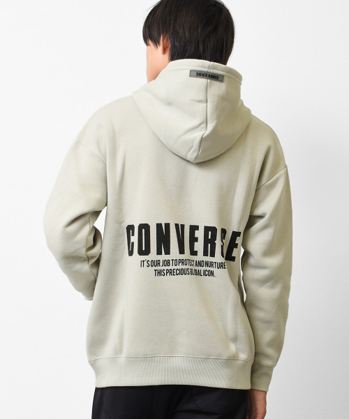CONVERSE(コンバース)の「【裏起毛】CONVERSE 別注バックプリントフーディートレーナー(パーカー・キッズ・グレイッシュベージュ/杢グレー/ブラック・150/160/140/130)」の3枚目の写真