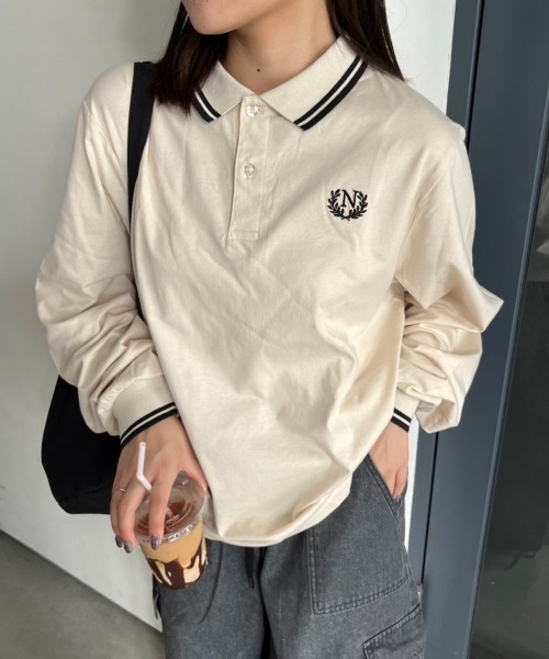 nemne store(ネンネストア)の「【低身長サイズあり】ライン入りポロシャツ(ポロシャツ・レディース・ネイビー/ライトベージュ・MEDIUM/SMALL)」の3枚目の写真