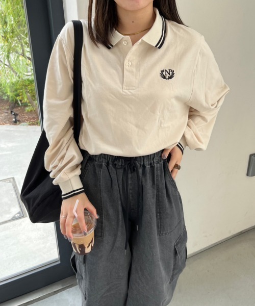 nemne store(ネンネストア)の「【低身長サイズあり】ライン入りポロシャツ(ポロシャツ・レディース・ネイビー/ライトベージュ・MEDIUM/SMALL)」の6枚目の写真