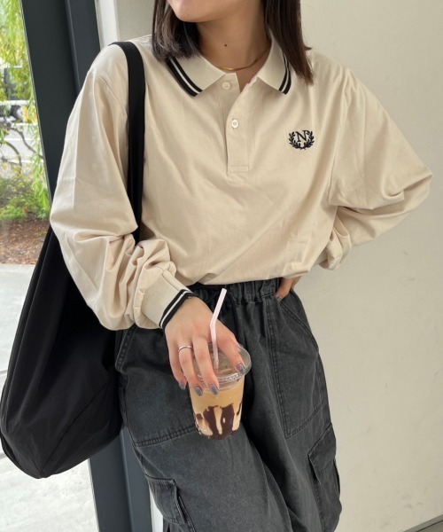 nemne store(ネンネストア)の「【低身長サイズあり】ライン入りポロシャツ(ポロシャツ・レディース・ネイビー/ライトベージュ・MEDIUM/SMALL)」の5枚目の写真