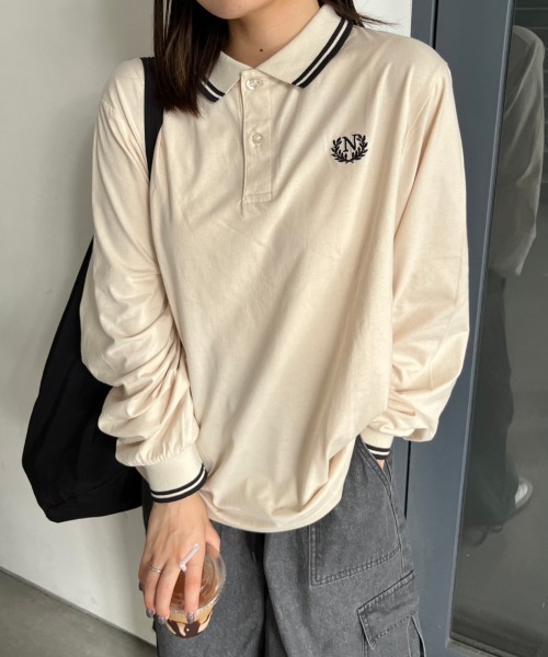 nemne store(ネンネストア)の「【低身長サイズあり】ライン入りポロシャツ(ポロシャツ・レディース・ネイビー/ライトベージュ・MEDIUM/SMALL)」の4枚目の写真