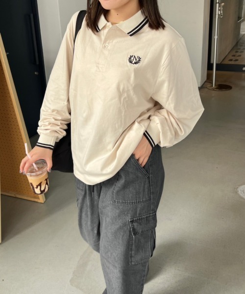 nemne store(ネンネストア)の「【低身長サイズあり】ライン入りポロシャツ(ポロシャツ・レディース・ネイビー/ライトベージュ・MEDIUM/SMALL)」の7枚目の写真