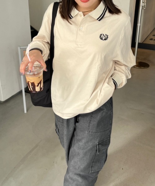 nemne store(ネンネストア)の「【低身長サイズあり】ライン入りポロシャツ(ポロシャツ・レディース・ネイビー/ライトベージュ・MEDIUM/SMALL)」の8枚目の写真