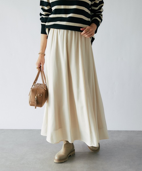 RIVE DROITE（リヴドロワ）の「イージーロングフレアスカート（スカート・レディース・ブラウン/アイボリー/サックスブルー・38/36）」の4枚目の写真