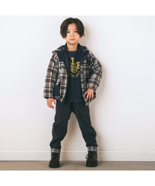SLAP SLIP(スラップスリップ)の「タフタ切替中綿チェック柄コート(80~130cm)(ブルゾン・キッズ・ブラウン系その他/ブルー系その他2・90cm/110cm/100cm/120cm/130cm/80cm)」の21枚目の写真