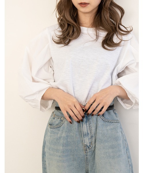 chocomee(チョコミー)の「volume sleeve cotton tops(Tシャツ/カットソー・レディース・ホワイト・FREE)」の8枚目の写真