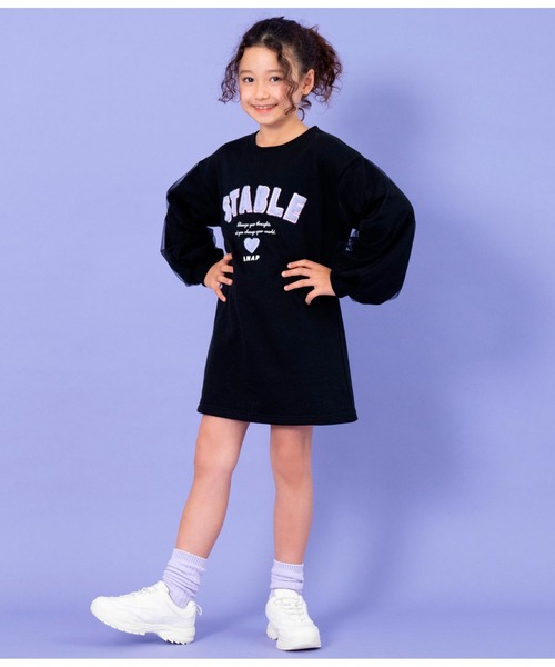 ANAP kids（アナップキッズ）の「ファーワッペンチュール袖裏毛スウェットワンピース（ワンピース・キッズ・ブラック/ピンク/サックスブルー・110cm/120cm/130cm/100cm）」の6枚目の写真