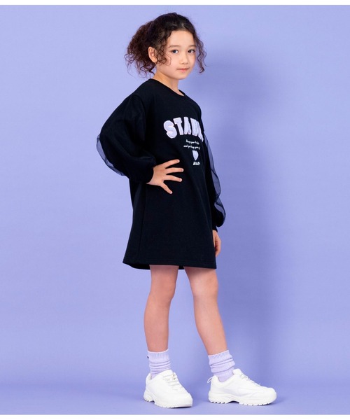 ANAP kids（アナップキッズ）の「ファーワッペンチュール袖裏毛スウェットワンピース（ワンピース・キッズ・ブラック/ピンク/サックスブルー・110cm/120cm/130cm/100cm）」の5枚目の写真