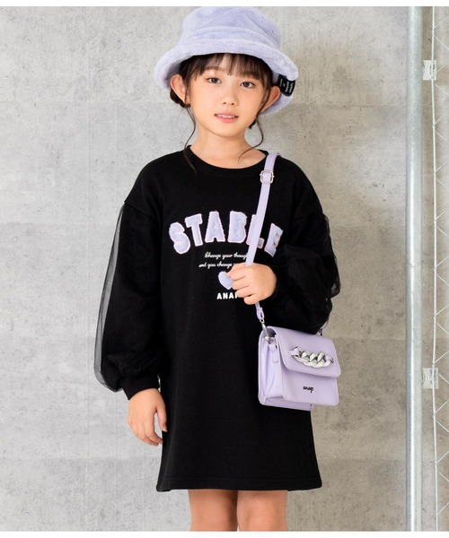 ANAP kids（アナップキッズ）の「ファーワッペンチュール袖裏毛スウェットワンピース（ワンピース・キッズ・ブラック/ピンク/サックスブルー・110cm/120cm/130cm/100cm）」の9枚目の写真