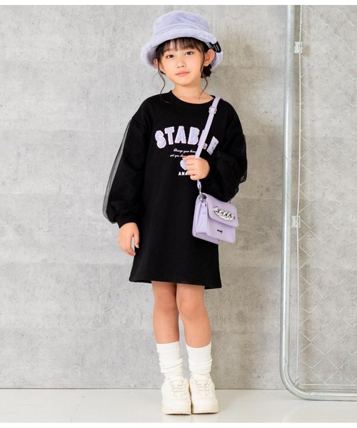 ANAP kids（アナップキッズ）の「ファーワッペンチュール袖裏毛スウェットワンピース（ワンピース・キッズ・ブラック/ピンク/サックスブルー・110cm/120cm/130cm/100cm）」の10枚目の写真