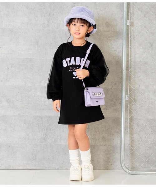 ANAP kids（アナップキッズ）の「ファーワッペンチュール袖裏毛スウェットワンピース（ワンピース・キッズ・ブラック/ピンク/サックスブルー・110cm/120cm/130cm/100cm）」の11枚目の写真