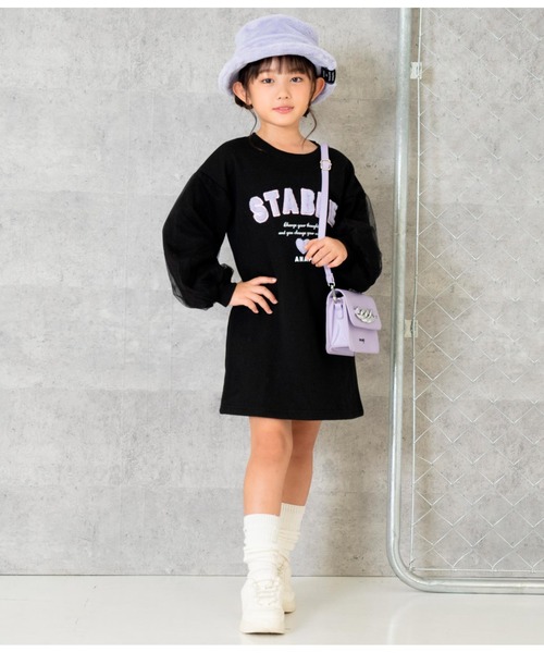ANAP kids（アナップキッズ）の「ファーワッペンチュール袖裏毛スウェットワンピース（ワンピース・キッズ・ブラック/ピンク/サックスブルー・110cm/120cm/130cm/100cm）」の12枚目の写真