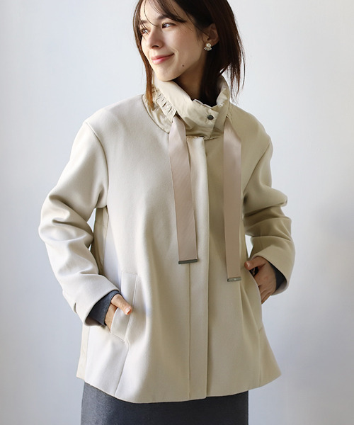 REAL CUBE（リアルキューブ）の「グログランリボン切替えカポックコート（その他アウター・レディース・アイボリー・FREE）」の4枚目の写真