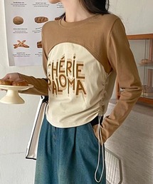 Sibra（シブラ）の「配色ギャザープリントトップス（Tシャツ/カットソー）」