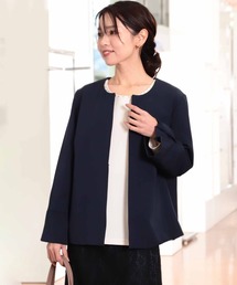 fleur by mint breeze(フルールバイミントブリーズ)の【L〜5L 大きいサイズ】【セットアップ】 サテン ノーカラー ジャケット(スーツジャケット)