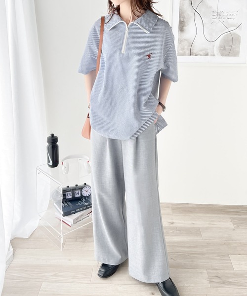 Java(ジャバ)の「《Javaジャバコラボ》一点投入で好印象コーデ。ワンポイント刺繍サッカー素材ハーフジッププルオーバー(Tシャツ/カットソー・レディース・モカ/アイボリー/ブルー/ネイビー系/オフホワイト・LARGE/MEDIUM/SMALL/X-LARGE)」の14枚目の写真