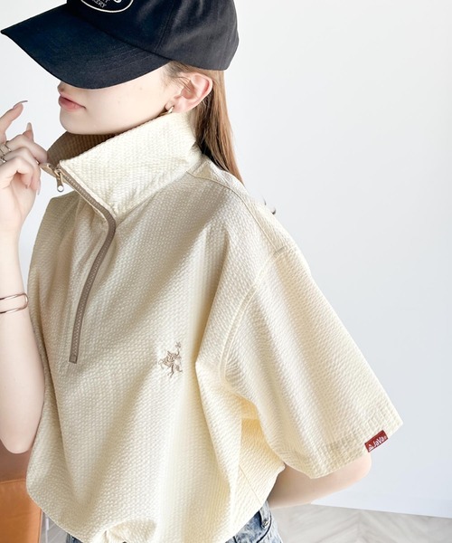 Java(ジャバ)の「《Javaジャバコラボ》一点投入で好印象コーデ。ワンポイント刺繍サッカー素材ハーフジッププルオーバー(Tシャツ/カットソー・レディース・モカ/アイボリー/ブルー/ネイビー系/オフホワイト・LARGE/MEDIUM/SMALL/X-LARGE)」の21枚目の写真