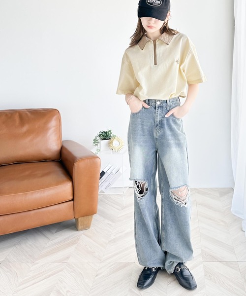 Java(ジャバ)の「《Javaジャバコラボ》一点投入で好印象コーデ。ワンポイント刺繍サッカー素材ハーフジッププルオーバー(Tシャツ/カットソー・レディース・モカ/アイボリー/ブルー/ネイビー系/オフホワイト・LARGE/MEDIUM/SMALL/X-LARGE)」の19枚目の写真