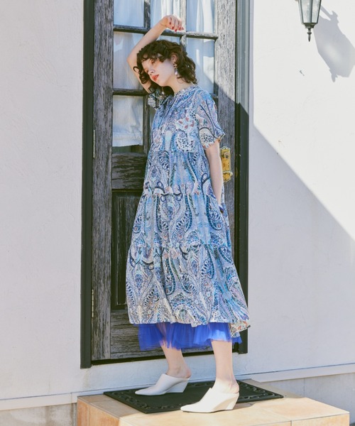 manana suerte（マニャーナスエルテ）の「チュールレースティアードロングスカート（スカート・レディース・ブラック/ベージュ/オフホワイト/ブルー/グリーン・FREE）」の10枚目の写真