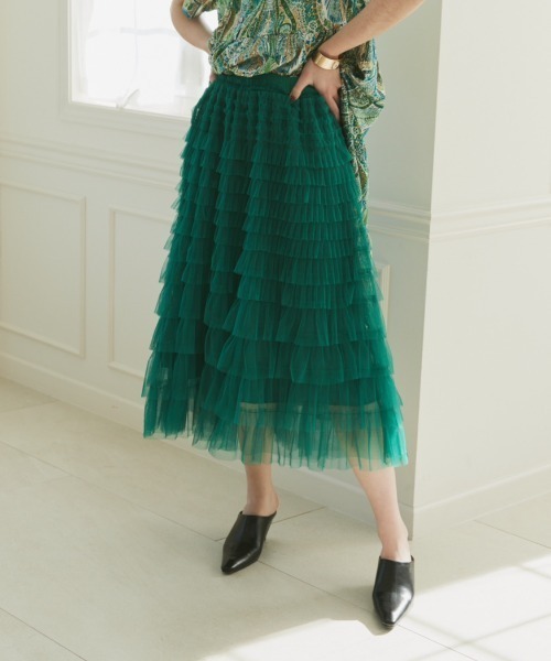 manana suerte（マニャーナスエルテ）の「チュールレースティアードロングスカート（スカート・レディース・ブラック/ベージュ/オフホワイト/ブルー/グリーン・FREE）」の18枚目の写真