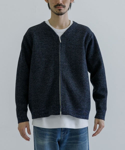 【極美品】チルコロ カーディガン メランジ ウール ネイビー系 メンズ Sサイズ 極美品】チルコロ カーディガン メランジ ウール ネイビー系 メンズ S