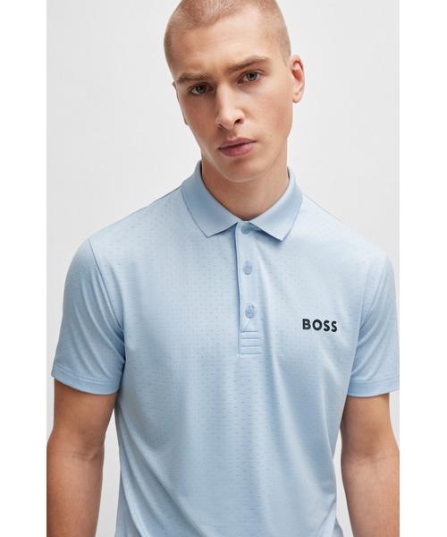 【新品タグ付き】HUGO BOSS グラデーション 半袖 ポロシャツ Sサイズ セール】コントラストロゴ グラデーションジャカード ポロシャツ