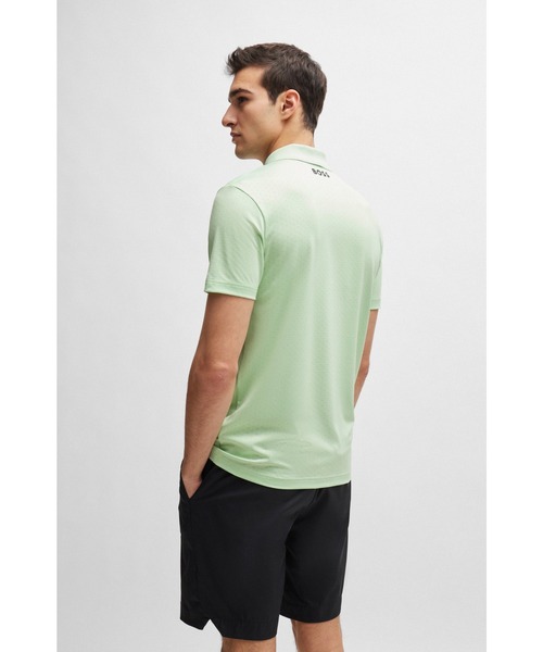 【新品タグ付き】HUGO BOSS グラデーション 半袖 ポロシャツ Sサイズ セール】コントラストロゴ グラデーションジャカード ポロシャツ