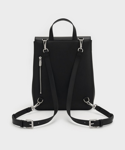 チャールズアンドキース　ツーウェイフロントフラップバックパック - ブラック CHARLES & KEITH Duo ドゥオ ツーウェイフロントフラップバックパック