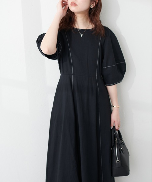 natural couture（ナチュラルクチュール）の「ランタンスリーブワンピース（ワンピース・レディース・ブラック/インディゴブルー/ベージュ/ドット・MEDIUM/LARGE）」の21枚目の写真