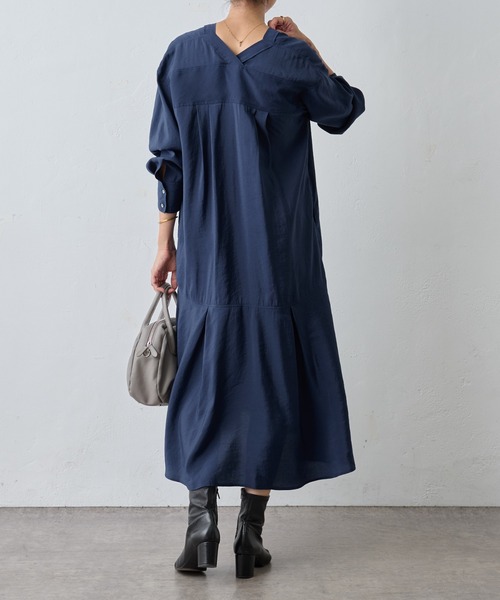 ビアズリー　beardsley カラーレスシャツワンピース　ブラック セール】カラーレスシャツワンピース（ワンピース）｜BEARDSLEY