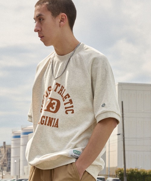 DISCUS ATHLETIC（ディスカス　アスレチック）の「DISCUS ATHLETIC/ディスカス アスレチック VIRGINIA 1973 カレッジロゴ フレンチテリーラグラン半袖スウェット（スウェット・メンズ・オフホワイト/ブラック/オートミール/ライトグリーン・XL/L/M）」の8枚目の写真