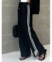 [低身長/高身長サイズ有]ストレッチポンチサイドラインリボンジャージパンツ