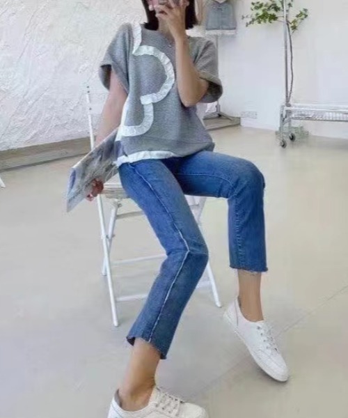GEMEDA(ジェメダ)の「パッチワーク風半袖トップス(Tシャツ/カットソー・レディース・ホワイト/ライトグレー/ブラック・M)」の6枚目の写真
