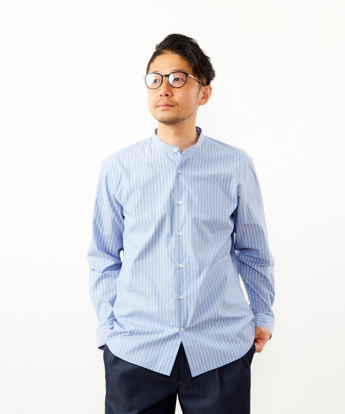 セール】クラシックストライプバンドカラーシャツ（シャツ/ブラウス