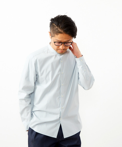 セール】クラシックストライプバンドカラーシャツ（シャツ/ブラウス