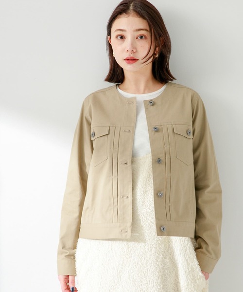 URBAN RESEARCH Sonny Label(アーバンリサーチサニーレーベル)の「ナチュラルストレッチノーカラーコットンジャケット(ノーカラージャケット・レディース・オフホワイト/ベージュ/グレー系その他・FREE)」の1枚目の写真