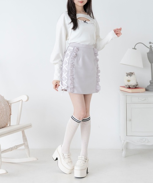 DearMyLoveRose(ディアマイラブローズ)の「サイドフリルレースアップタイトスカート(スカート・レディース・ブラック/ベビーピンク/グレー・MEDIUM/LARGE/LL/3L)」の6枚目の写真
