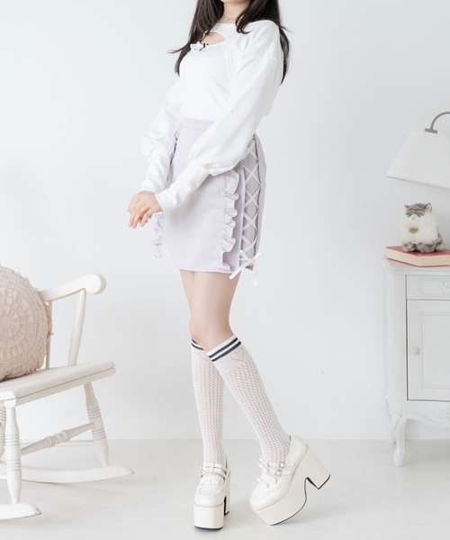 DearMyLoveRose(ディアマイラブローズ)の「サイドフリルレースアップタイトスカート(スカート・レディース・ブラック/ベビーピンク/グレー・MEDIUM/LARGE/LL/3L)」の8枚目の写真