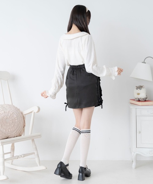 DearMyLoveRose(ディアマイラブローズ)の「サイドフリルレースアップタイトスカート(スカート・レディース・ブラック/ベビーピンク/グレー・MEDIUM/LARGE/LL/3L)」の10枚目の写真