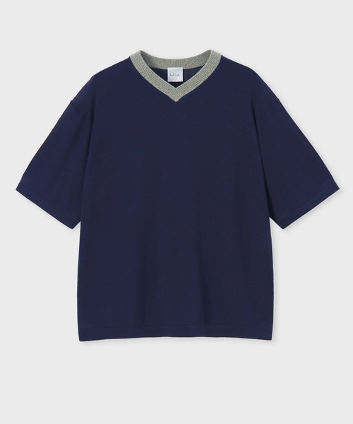 Paul Smith(ポールスミス)の「ウィメンズ シアー 半袖ニット / 145252 KN130(ニット/セーター・レディース・ダークブルー/ホワイト/ライトイエロー・MEDIUM)」の2枚目の写真