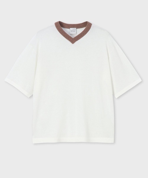 Paul Smith(ポールスミス)の「ウィメンズ シアー 半袖ニット / 145252 KN130(ニット/セーター・レディース・ダークブルー/ホワイト/ライトイエロー・MEDIUM)」の1枚目の写真