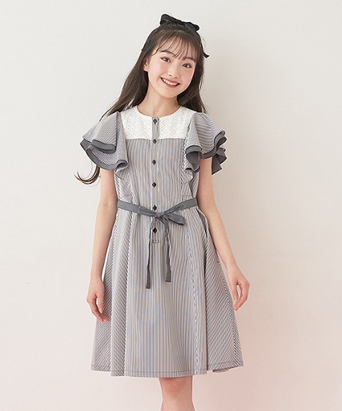 mezzo piano Junior（メゾピアノジュニア）の「ラッフル袖コンビネーションワンピース（ワンピース・キッズ・ブルー/ブラック・M/S/L）」の4枚目の写真
