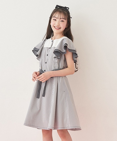 mezzo piano Junior（メゾピアノジュニア）の「ラッフル袖コンビネーションワンピース（ワンピース・キッズ・ブルー/ブラック・M/S/L）」の5枚目の写真