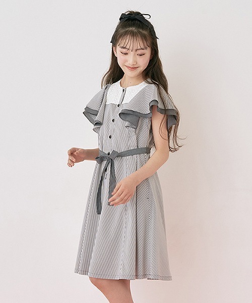 mezzo piano Junior（メゾピアノジュニア）の「ラッフル袖コンビネーションワンピース（ワンピース・キッズ・ブルー/ブラック・M/S/L）」の6枚目の写真