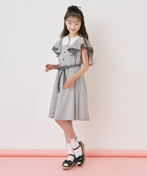 mezzo piano Junior（メゾピアノジュニア）の「ラッフル袖コンビネーションワンピース（ワンピース・キッズ・ブルー/ブラック・M/S/L）」の11枚目の写真