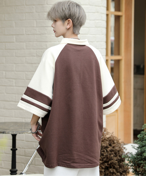 neos(ネオス)の「【neos】ルーズシルエット ワッペン ロゴ サガラ刺繍 ライン ラグラン ハーフスリーブ ポロシャツ(ポロシャツ・メンズ・ホワイト×ブラウン/ホワイト×ブルー・X-LARGE/LARGE/MEDIUM)」の6枚目の写真