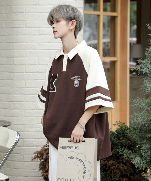 neos(ネオス)の「【neos】ルーズシルエット ワッペン ロゴ サガラ刺繍 ライン ラグラン ハーフスリーブ ポロシャツ(ポロシャツ・メンズ・ホワイト×ブラウン/ホワイト×ブルー・X-LARGE/LARGE/MEDIUM)」の16枚目の写真